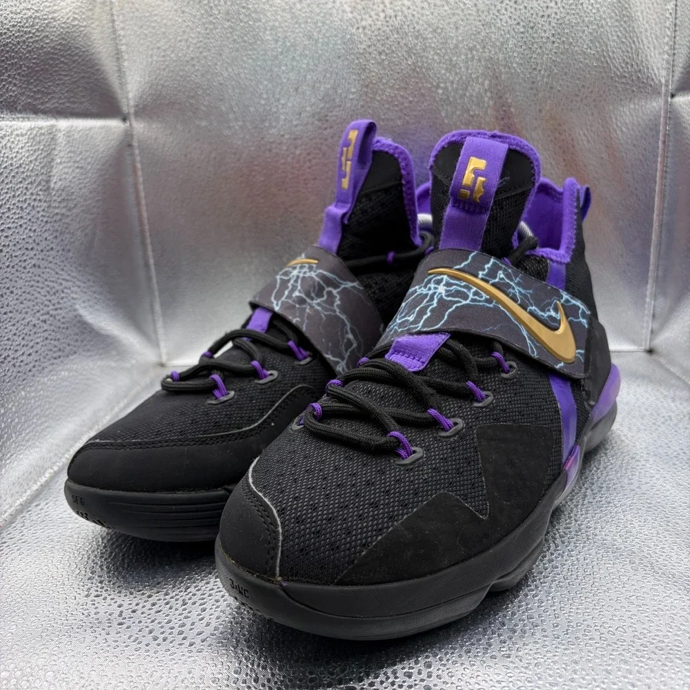 Size 7Y Nike LeBron 14 (GS) Kids Purple/Metallic Gold Athletic Shoes AA3258-590